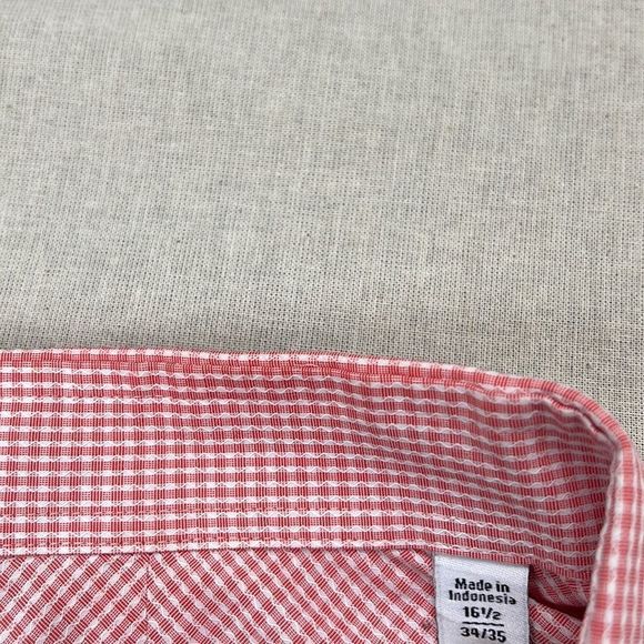 Calvin Klein Dress Shirt Mens 16.5 34/35 Pink Gingham Long Sleeve Button Down - Picture 6 of 12